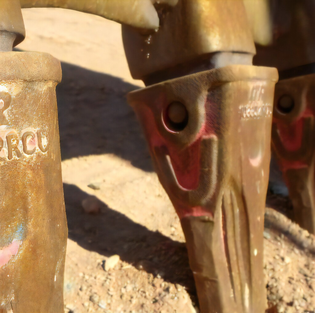 Збільшене зображення зубів екскаватора, виготовлених з металу.