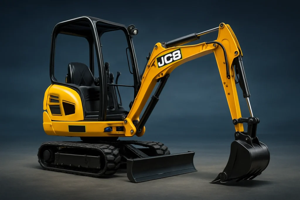 Міні-екскаватор JCB 8014 – компактний гусеничний екскаватор на темному фоні