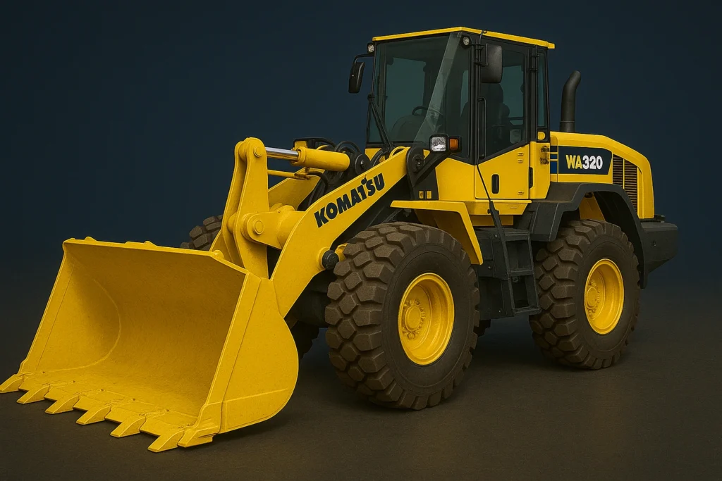Фронтальний навантажувач Komatsu WA320 – вигляд будівельної машини з ковшем